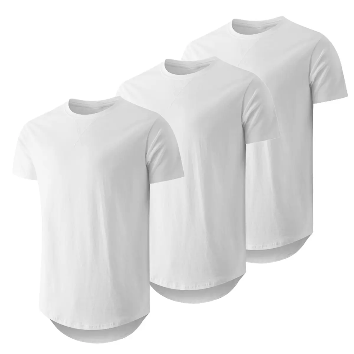 Mens 3 Pack Cotton Hipster Hip Hop Longline Crewneck T-Shirt,Menswear Casual Tshirt Tops