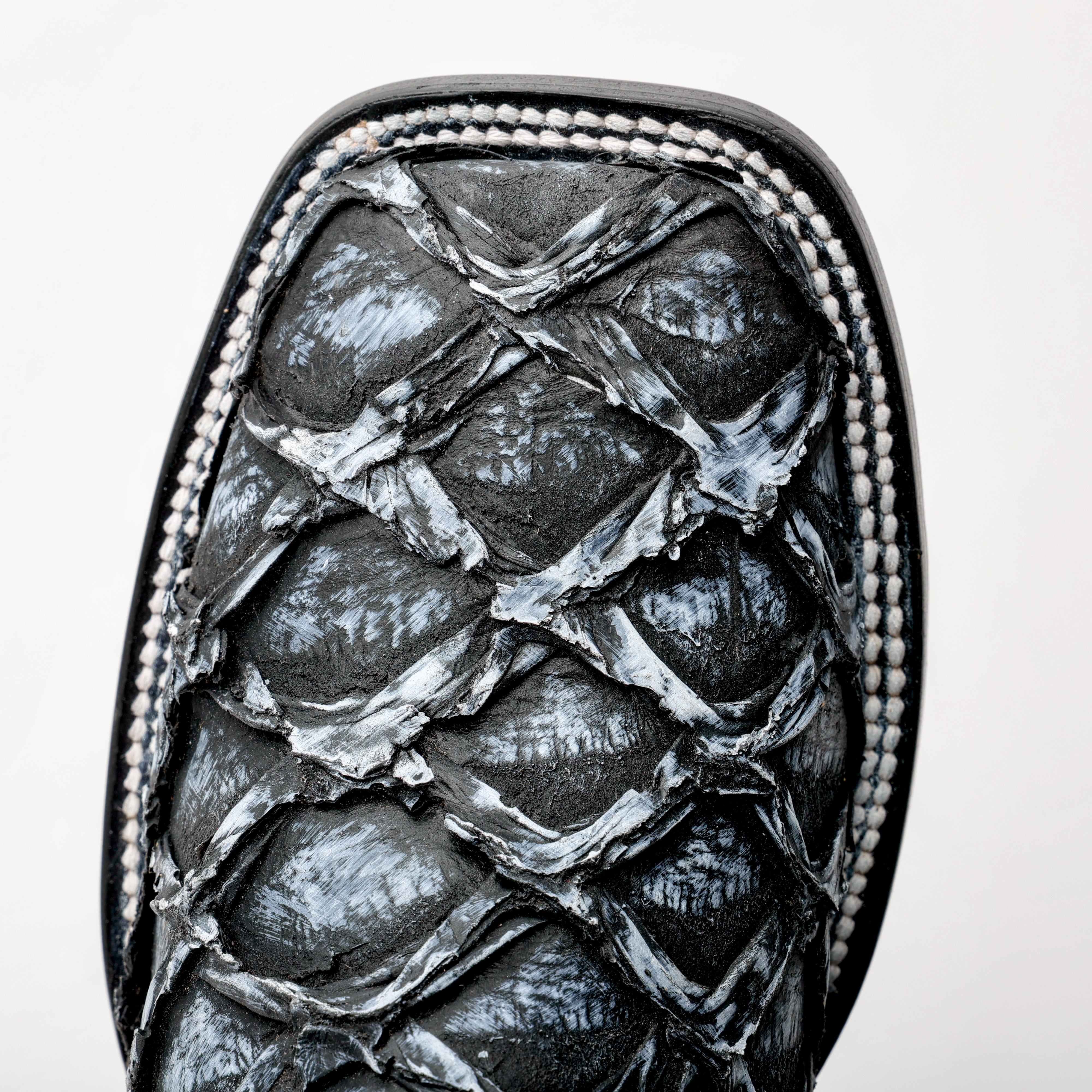 Rustic Grey Jumbo Pirarucu Leather Boots - Square Toe