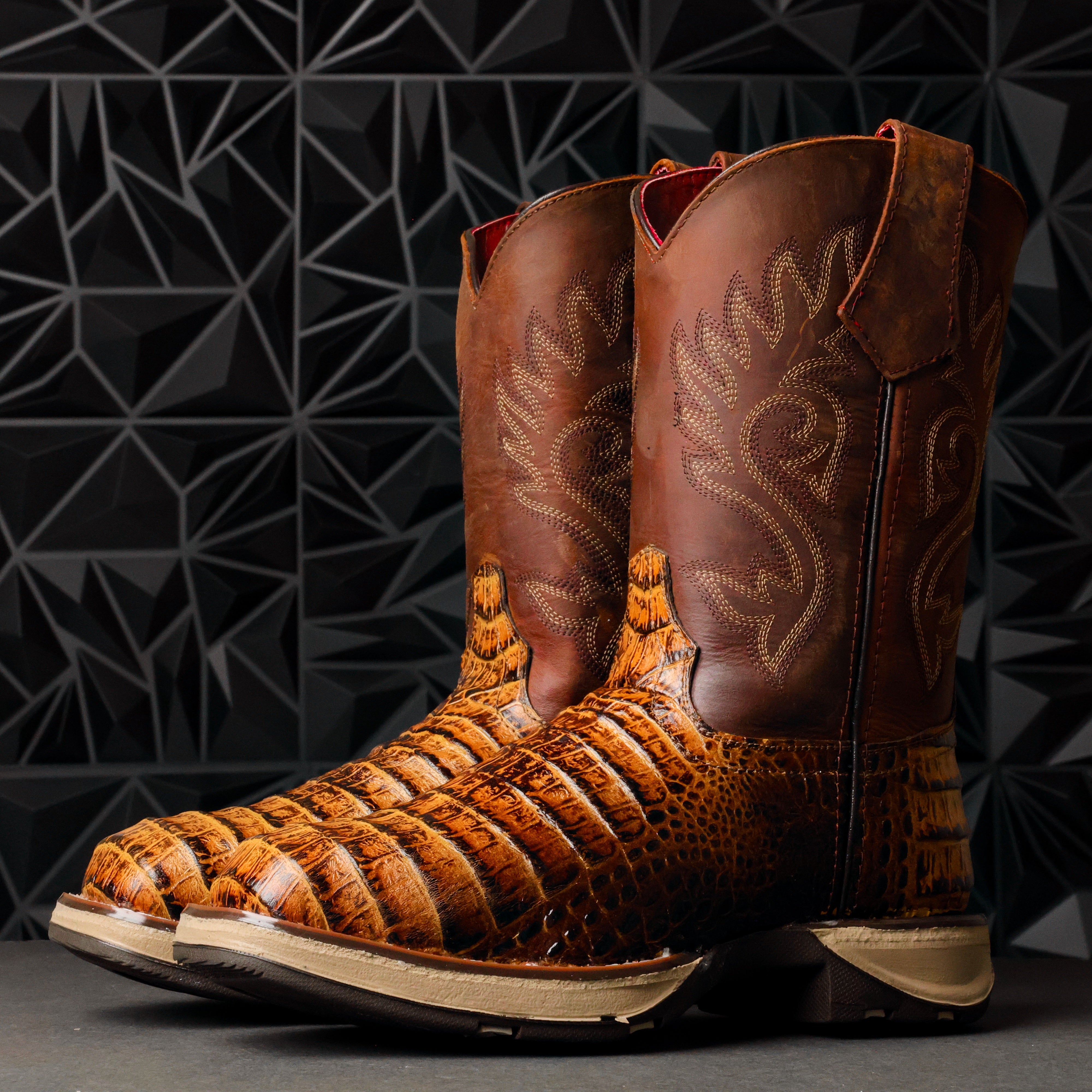 Honey Two-Tone Caiman Belly Leather Boots With 3D Lightweight Sole - Composite Toe