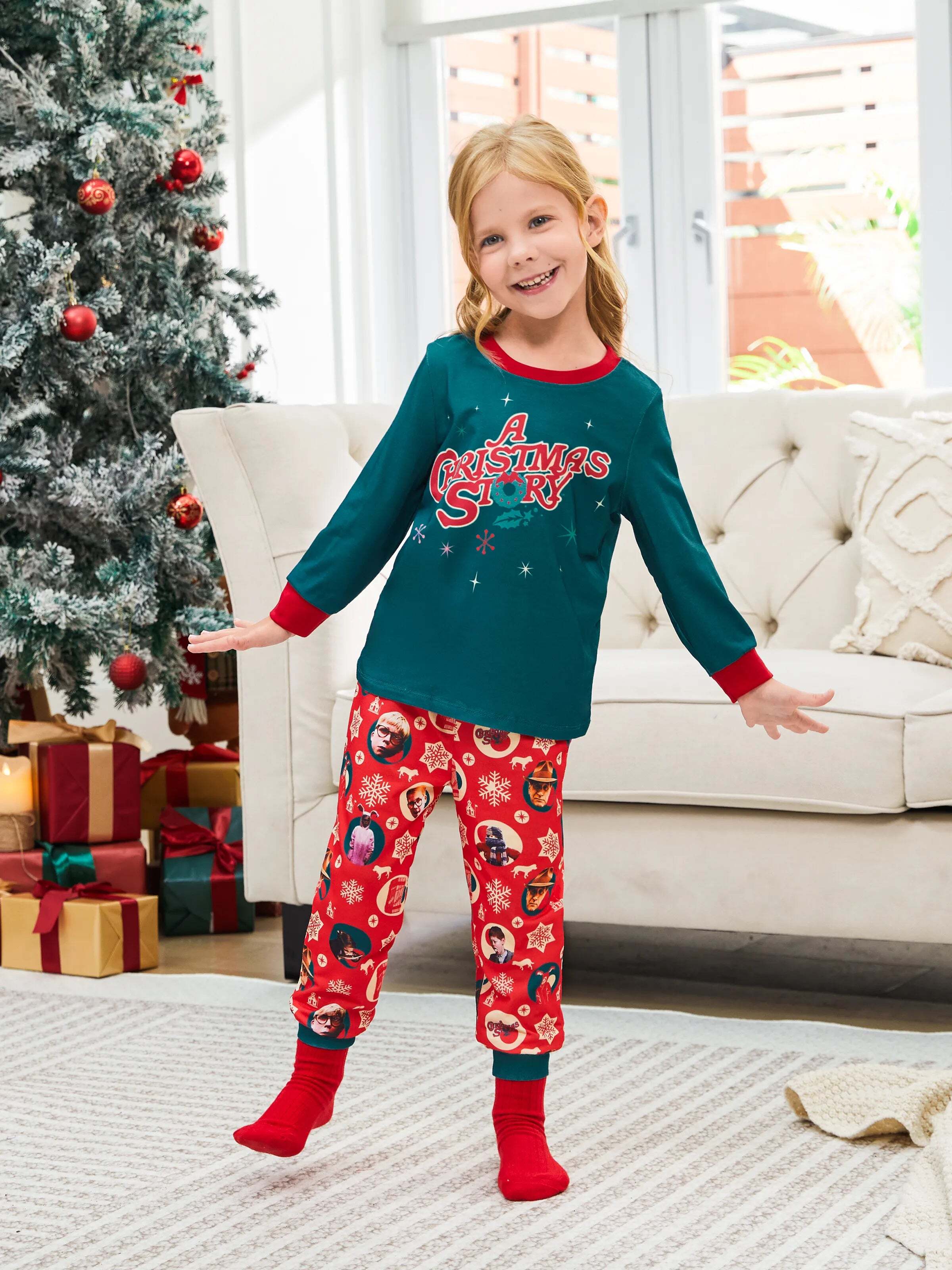 A Christmas Story Family Matching Christmas The Lamp Graphic Pajamas Sets with Christmas Socks