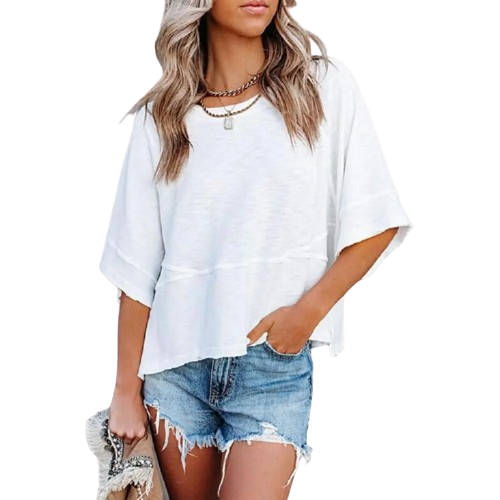 (Special Offer) Women's Summer Casual Round-Neck Batwing Sleeve T-Shirt — Solid Color, Loose Fit