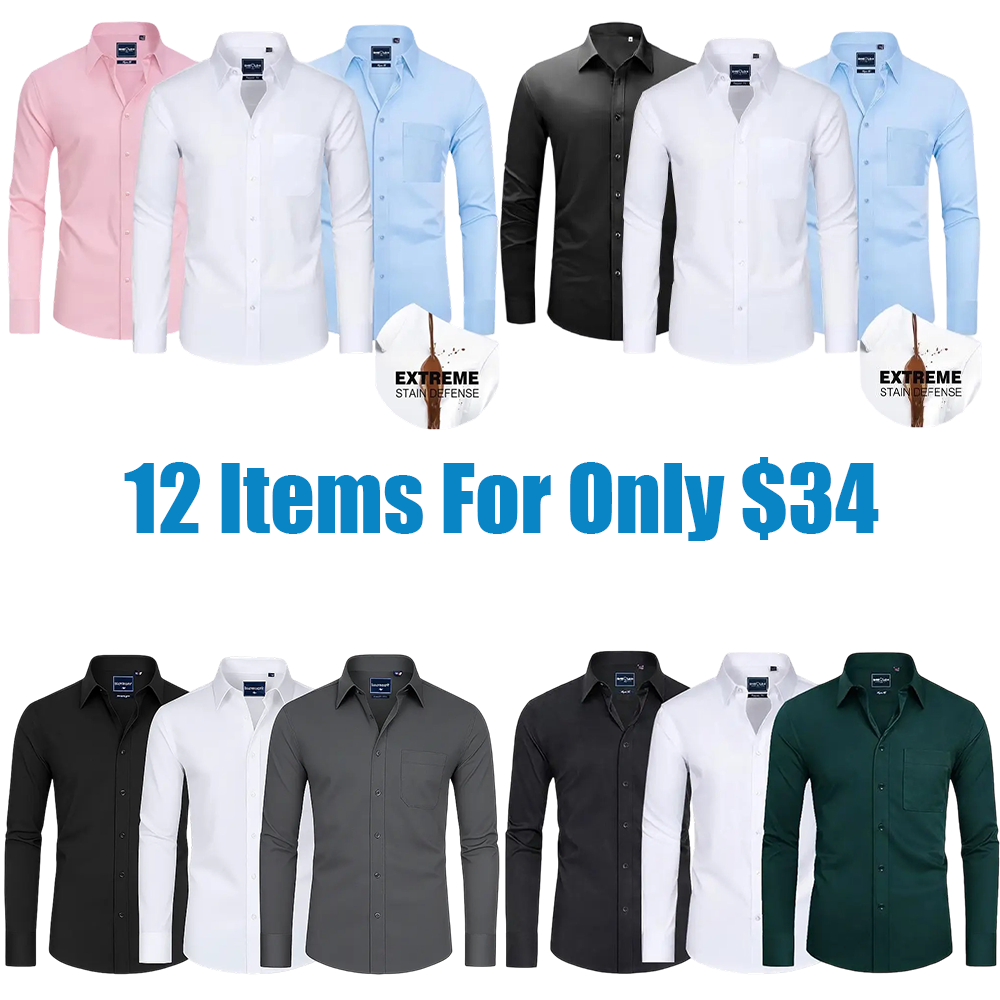Men's Stain Sheild Business Casual Dress Shirts - Slim Fit Long Sleeve Button Down Shirt