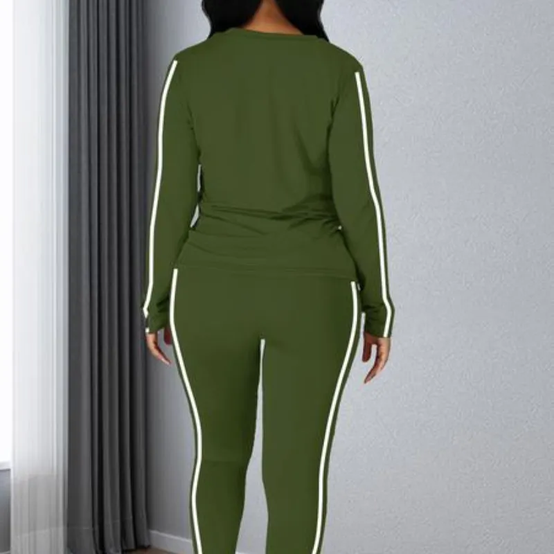 Women's Striped Print Long Sleeve Top & Pants Two-piece Set