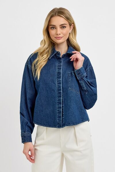 Button Up Long Sleeve Denim Shacket
