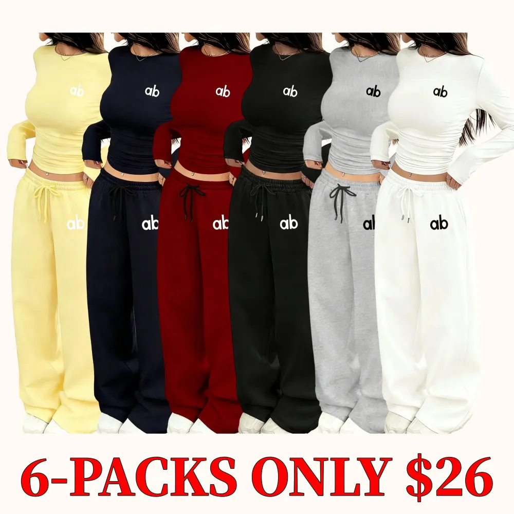 Women's two-piece set: a casual, loose-fitting long-sleeved top paired with straight-leg trousers.