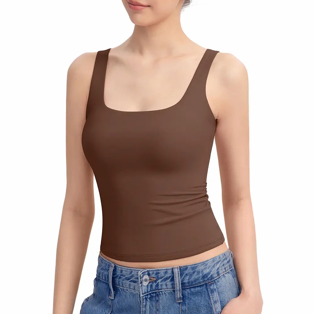 Women’s Square Neck Tank Top – Double Lined Sleeveless Minimalist Basic