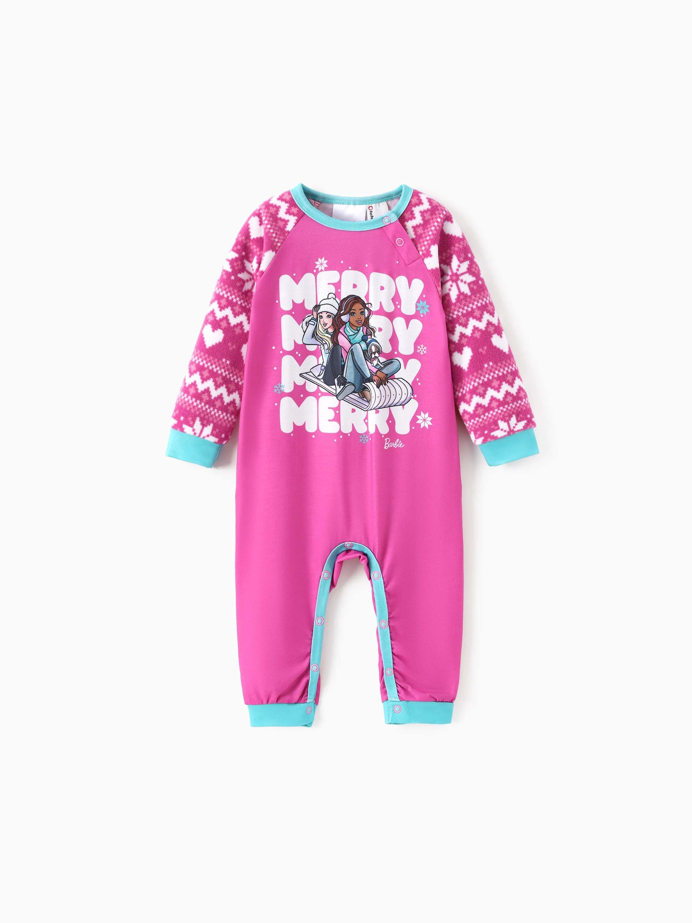 Barbie Christmas Mommy and Me Snowflake Print Pajamas Set Hot Pink
