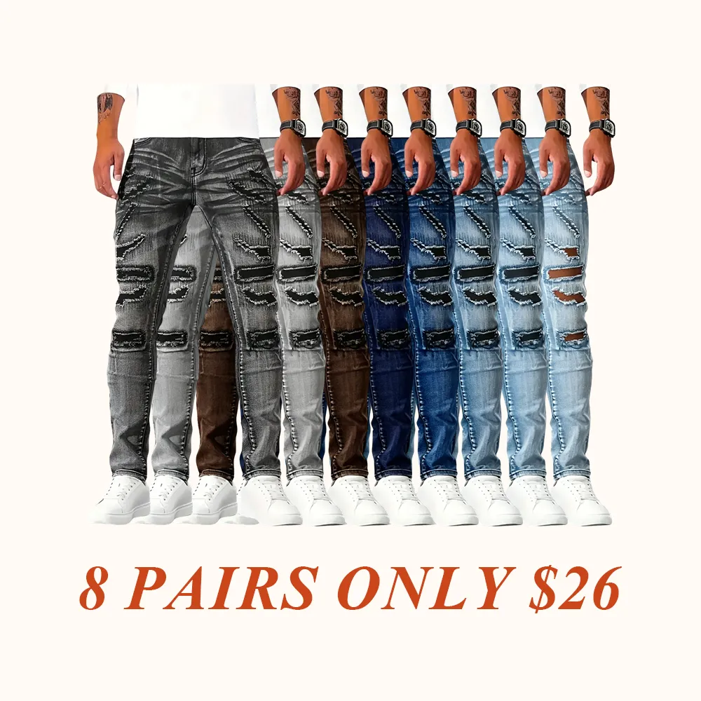 Skinny Fit Denim Jeans Distressed Ripped Patchwork Design Edgy Essential for Urban Street Style Outfits