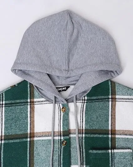 Women's Plaid Pattern Shacket  Hooded Jackets