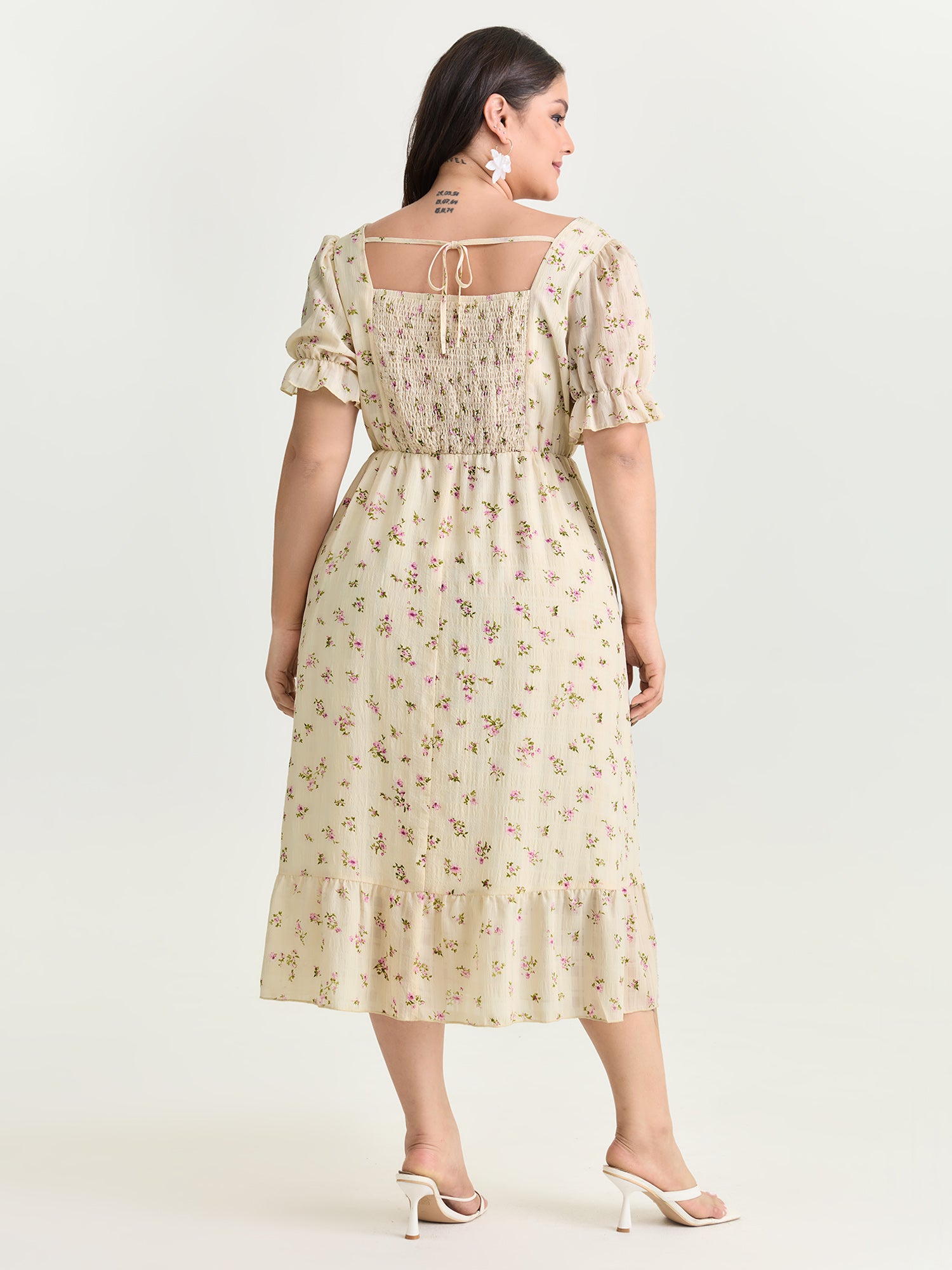 Delicate Floral Print Bow-Knot Maxi Dress