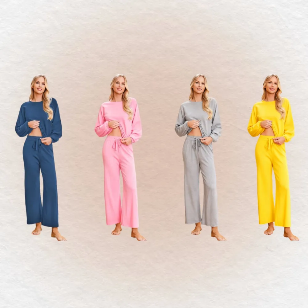 Womens Fall Winter Casual Solid Knitted 2 Piece Sets