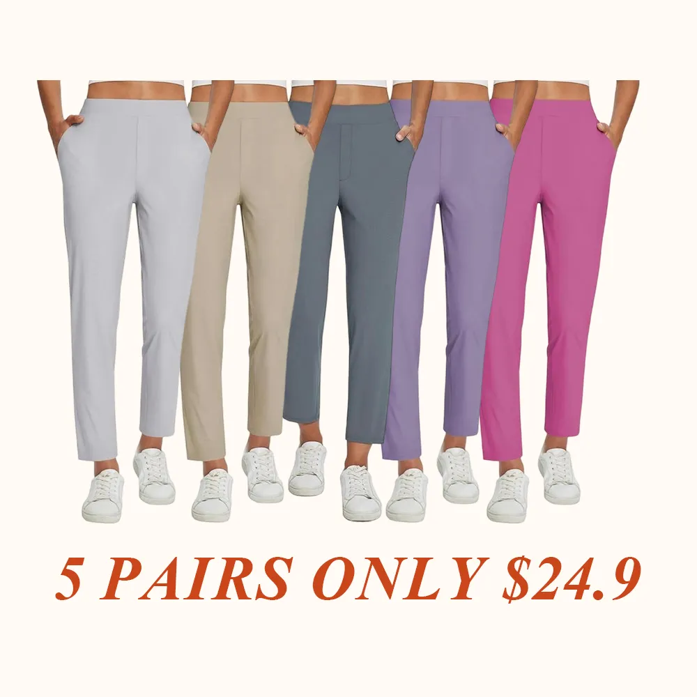 Women's Lightweight Breathable Soft  Ankle Pants Business Casual Summer Silky with Zipper Pockets Stretch Petite