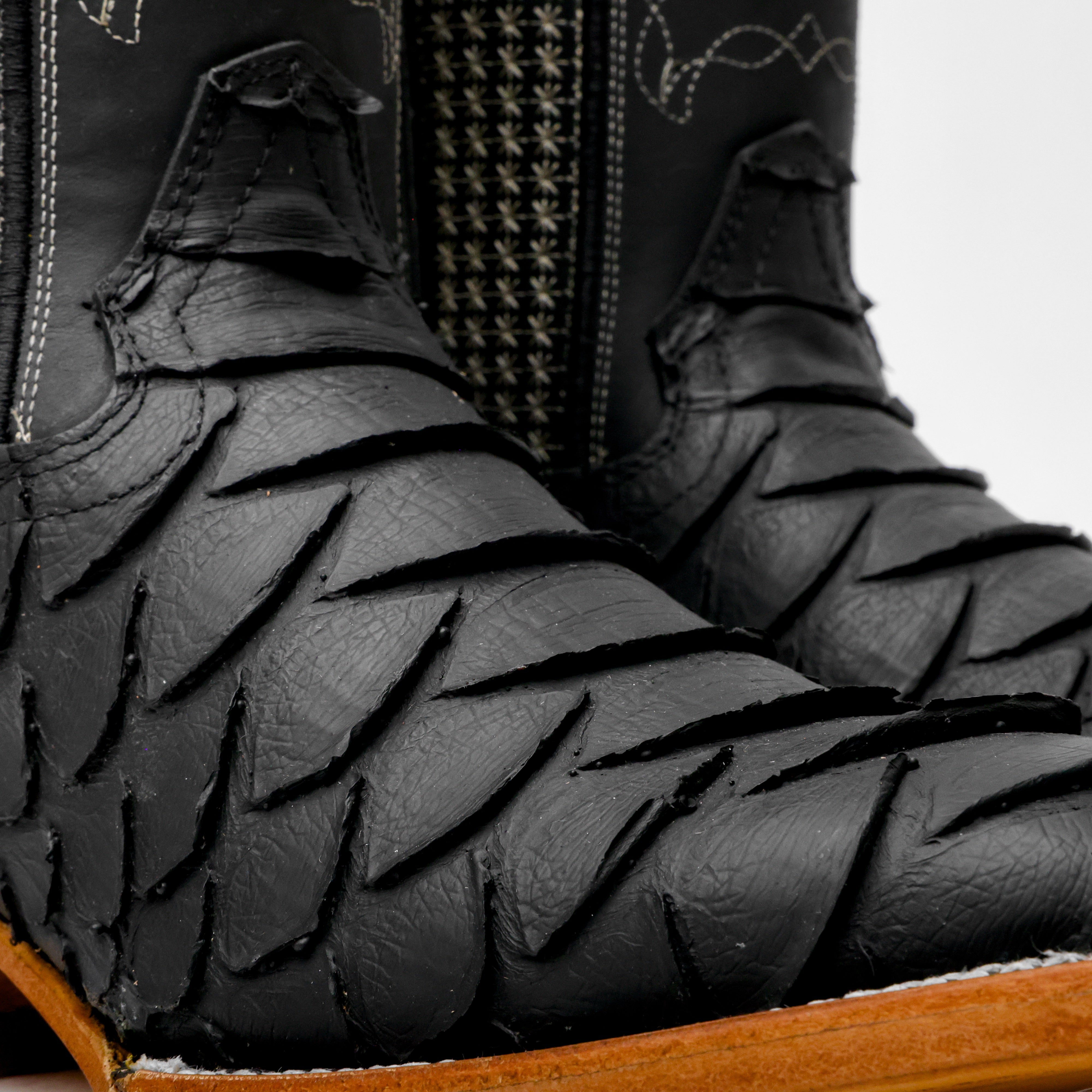 Matte Black Jumbo Python Leather Boots - Square Toe