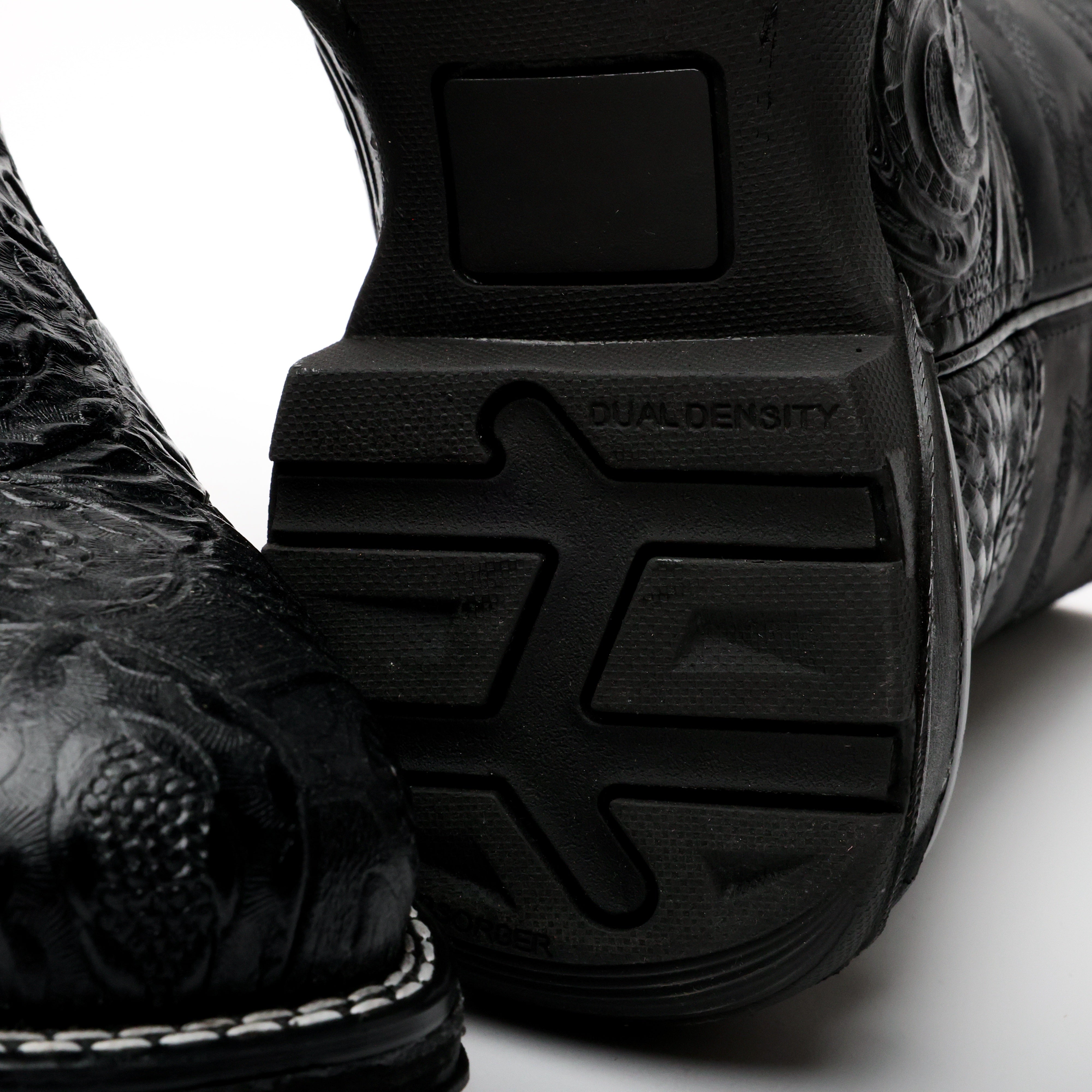 Black Hand-Tooled Leather Boots With 3D Lightweight Sole - Composite Toe