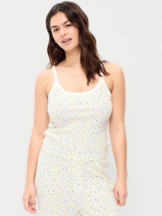 Pointelle Cami Tank Top White Floral