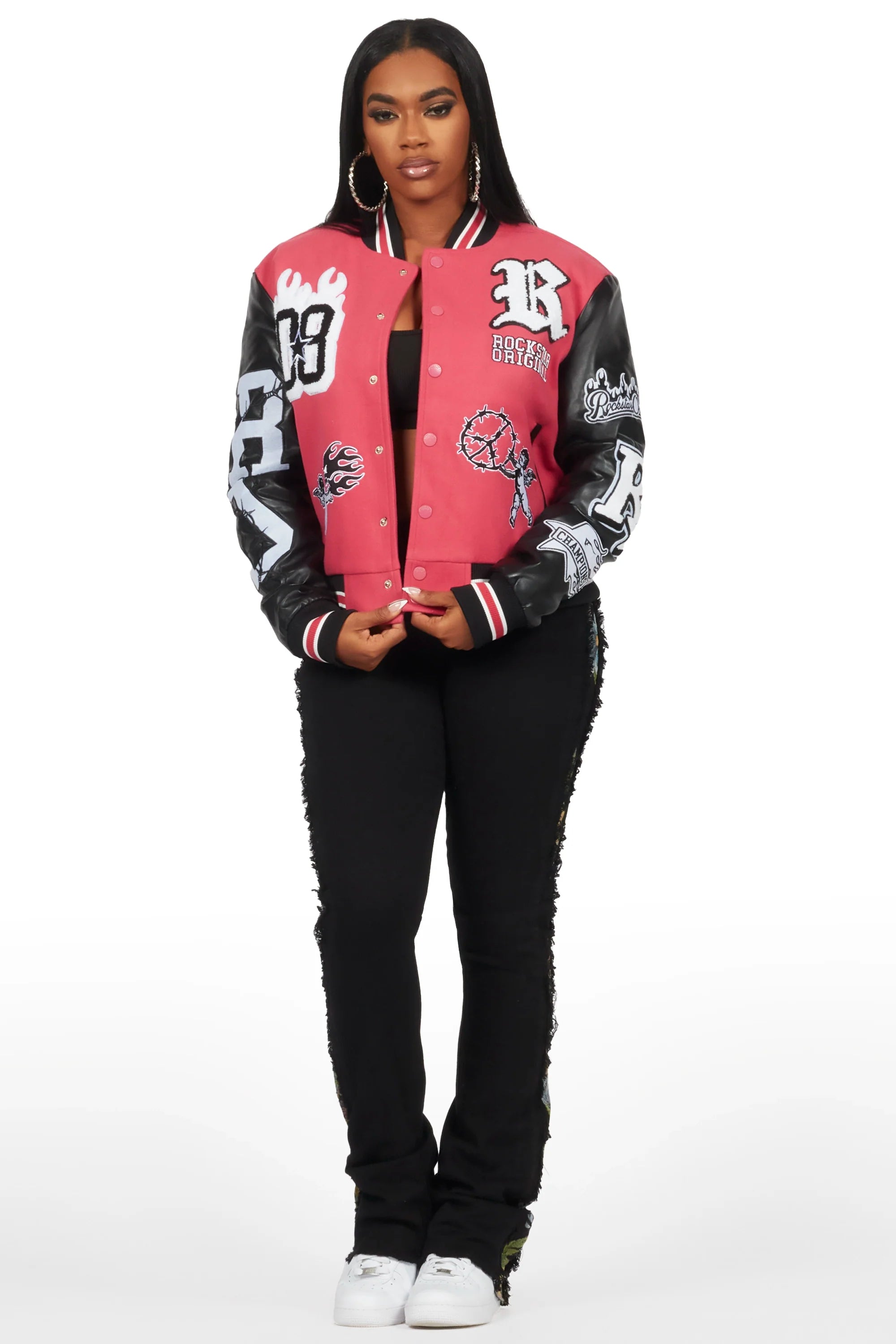 Sharray Fuchsia Oversized Varsity Jacket