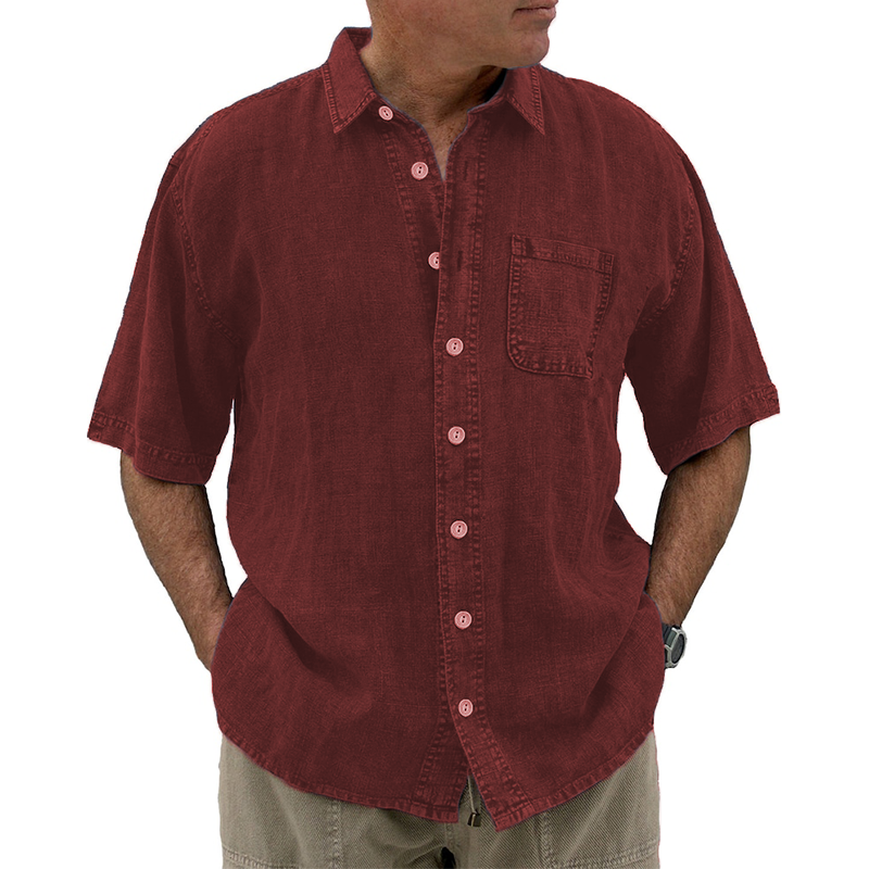 8-Pack Men's vintage cotton linen pocket short-sleeved shirt