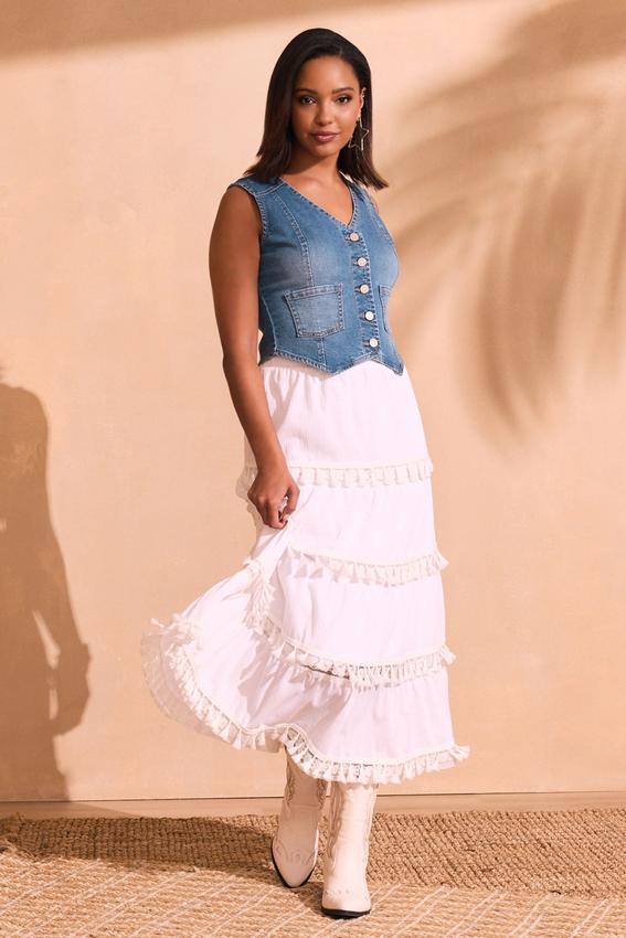 White Tasseled Maxi Skirt