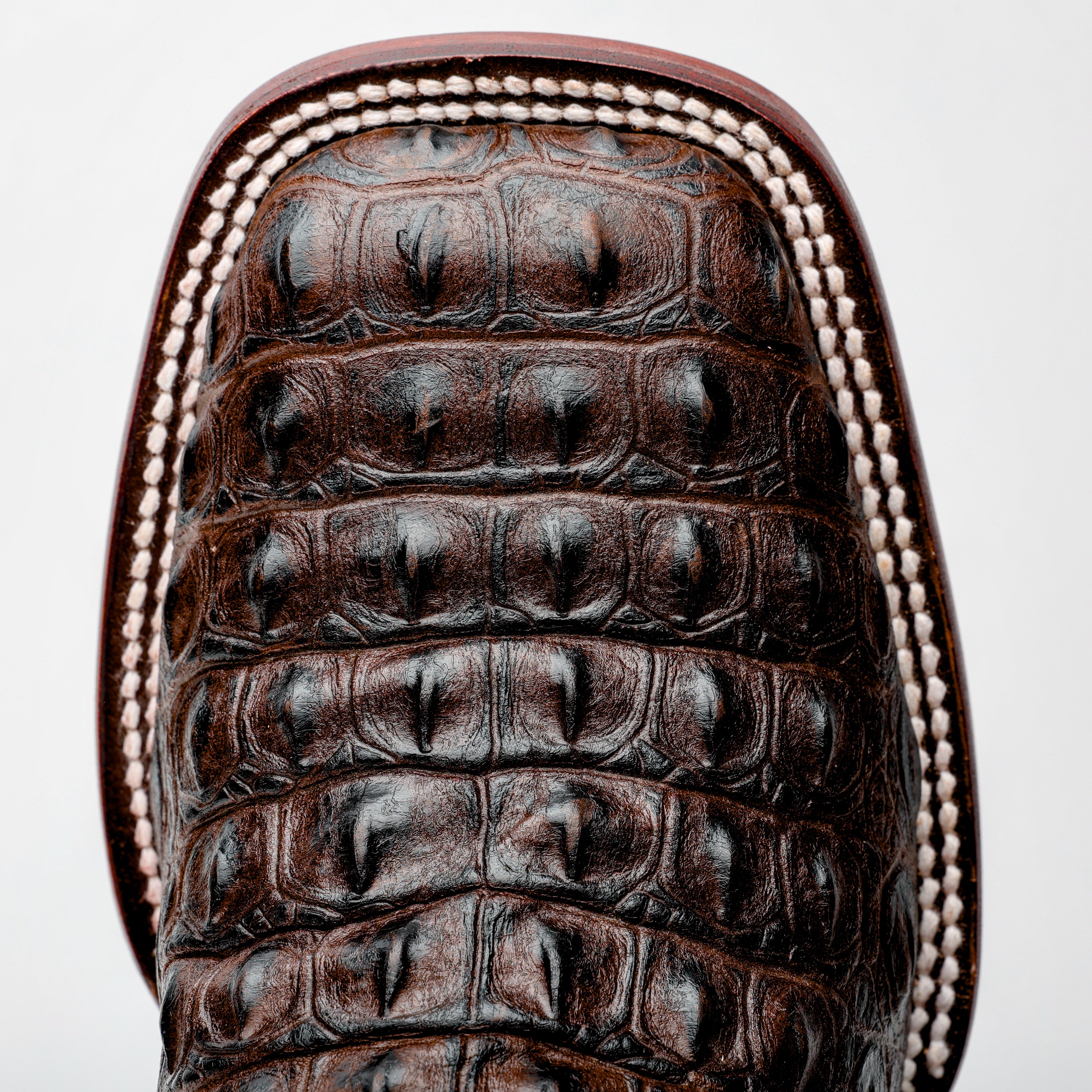 Brown Caiman Hornback Leather Boots - Square Toe