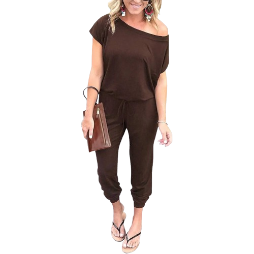 Women's Plus-Size Off-Shoulder Jumpsuit – Elastic Waist, Loose & Comfy Romper