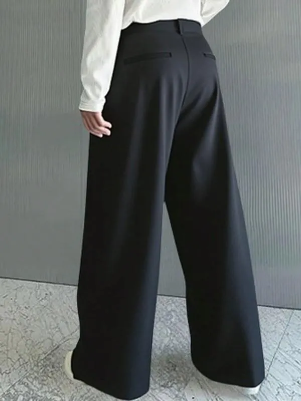 Men's Casual Versatile Solid Color Wide Leg Pants, Unique Button Design, Fitted Style