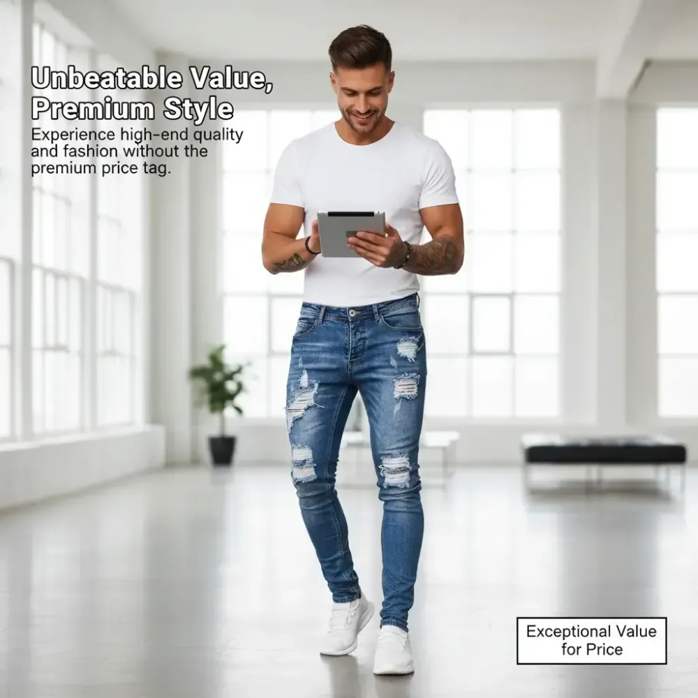 Men’S Casual Slim-Fit Denim For Streetwear Fans Suitable For Daily Wear And City Use Medium Elasticity Medium