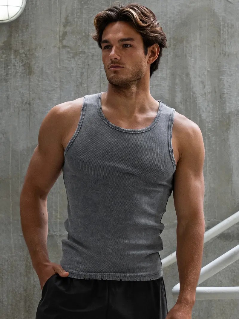 Premium Ultra-Soft Distressed Fitted Tank Top – Vintage Cotton Stretch