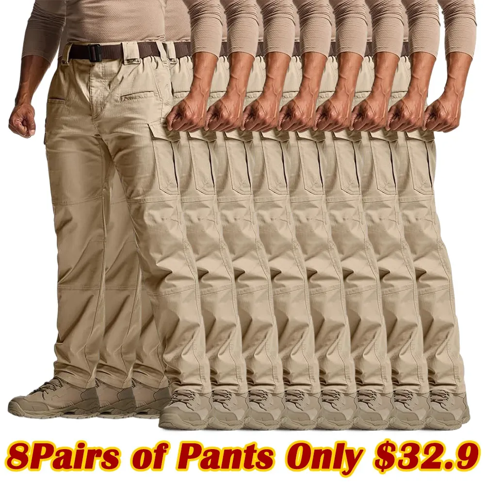 Men's Flex Stretch Tactical Pants, Water Resistant Ripstop Cargo Pants