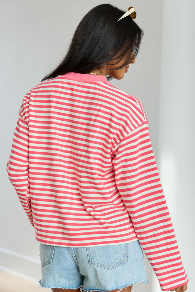 Nylah Red Striped Long Sleeve Crewneck Top