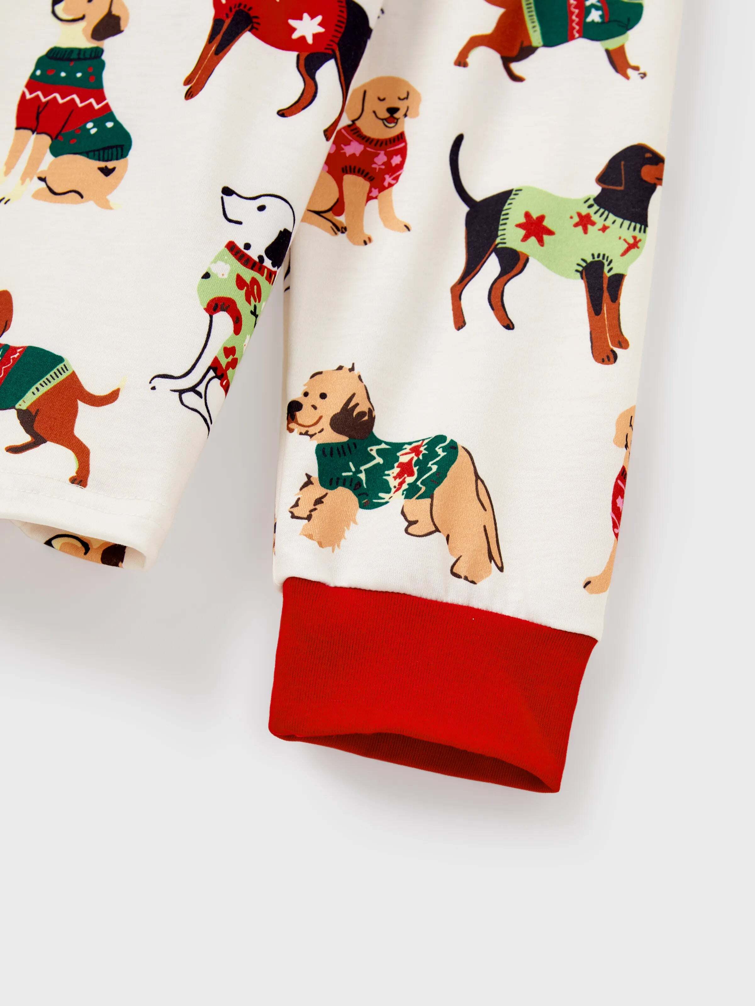 Christmas Matching Family Pajamas Set Various Dog Print PJS with Christmas Socks Apricot