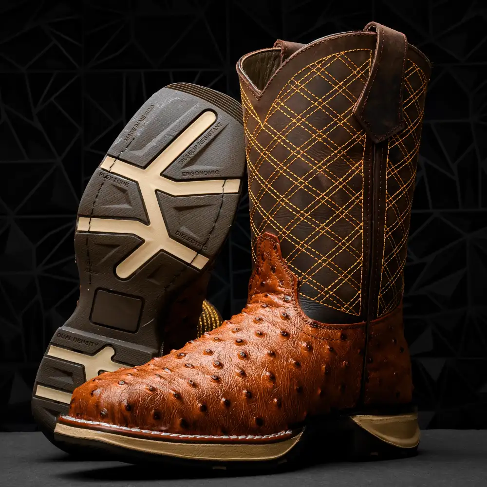 Cognac Ostrich Leather Boots With 3D Lightweight Sole - Composite Toe