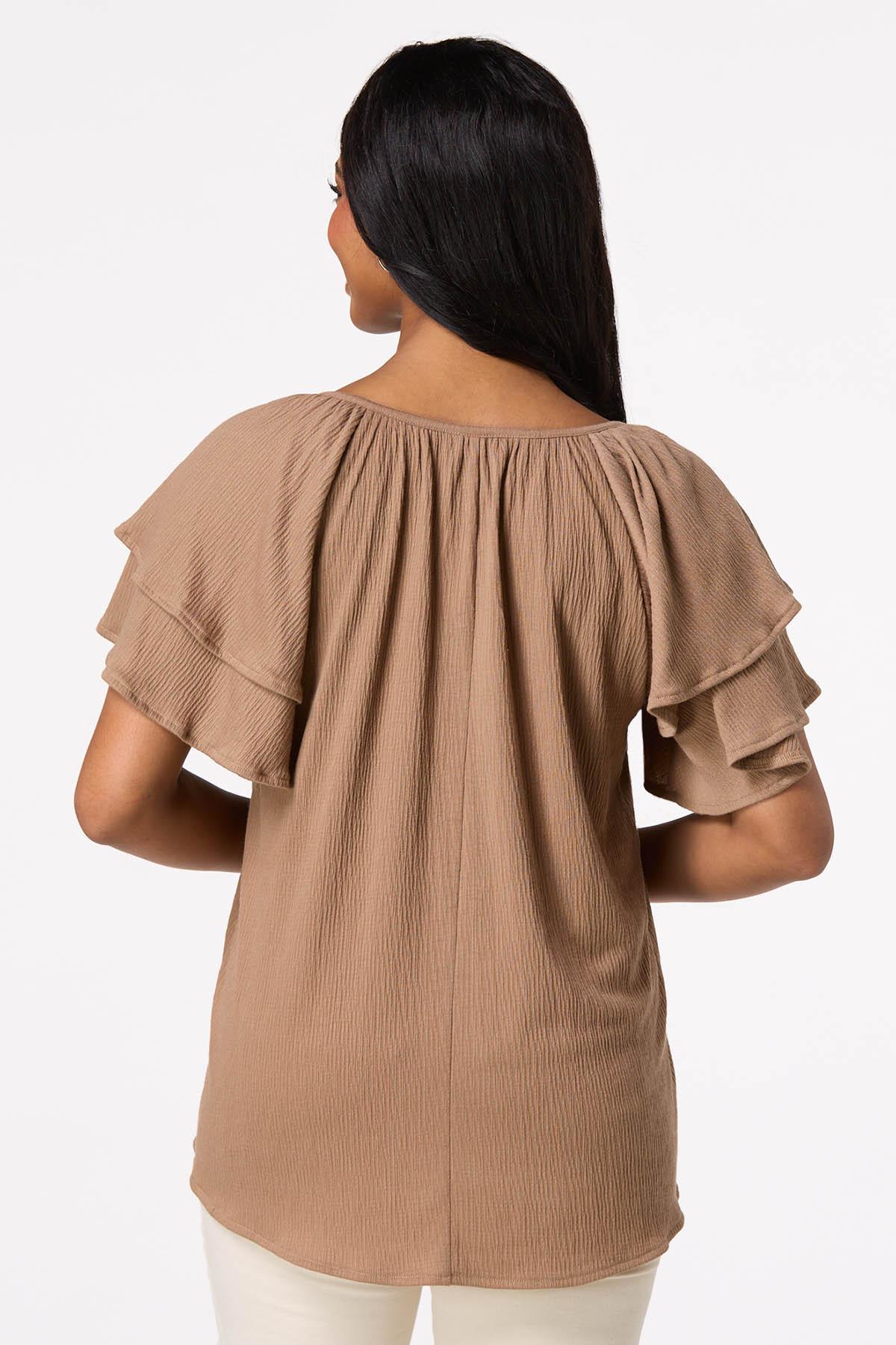 Gauze Double Flutter Sleeve Top