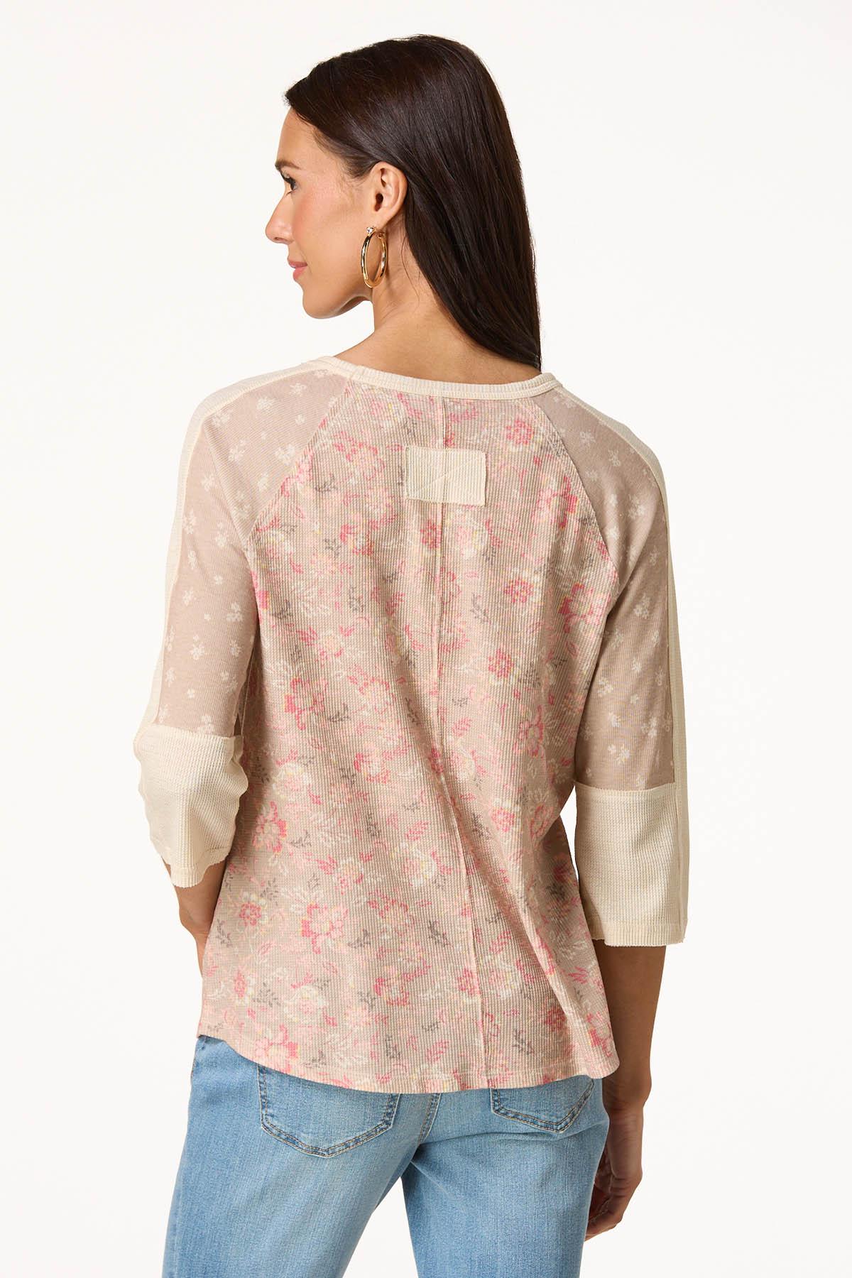 Beige Floral Baseball Top