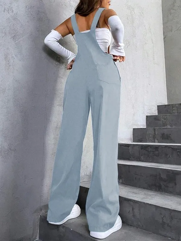 Women's Plain Pocket Overalls, Casual Comfy Overalls for Daily Wear, Ladies Clothes for All Seasons, Womenswear
