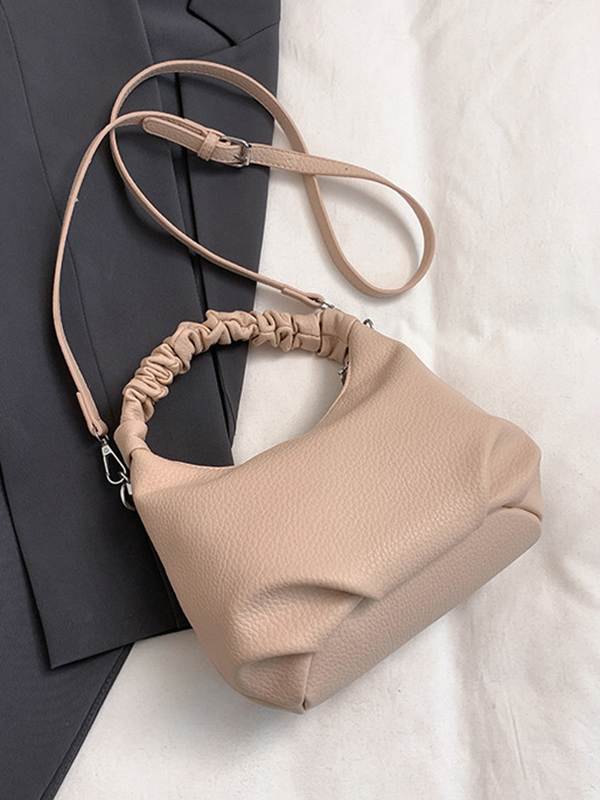 Chains Pleated Solid Color Zipper Handbags Crossbody Bags