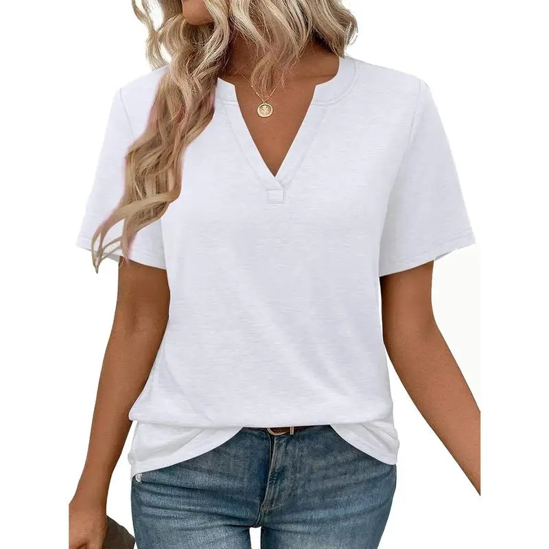 Womens Tops Summer Short Sleeve V Neck Blouses