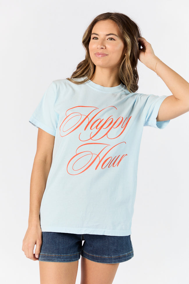 Happy Hour Light Blue Comfort Color Graphic Tee