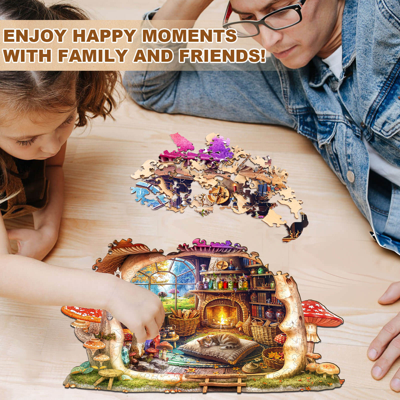 Rainbow Mushroom House Wooden Jigsaw Puzzle