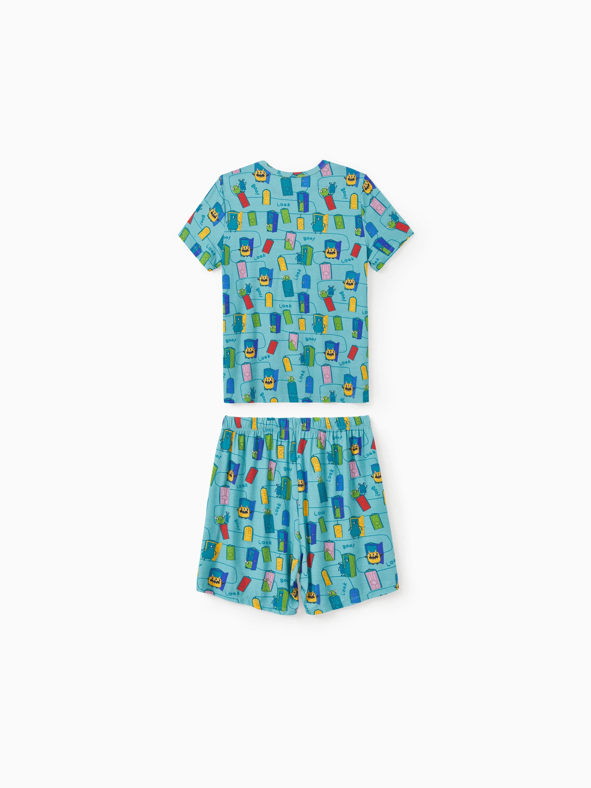 Bamboo Family Pajamas Cartoon Print Short-sleeve Matching Pajama set ( Snug-Fitting for Children ) Green