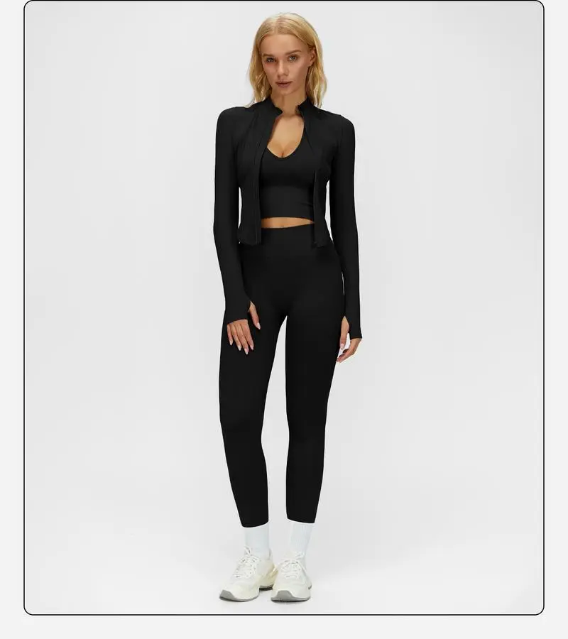 Women's Criss Cross Crop Tank, Zip-Up Jacket & High-Waist Leggings Set