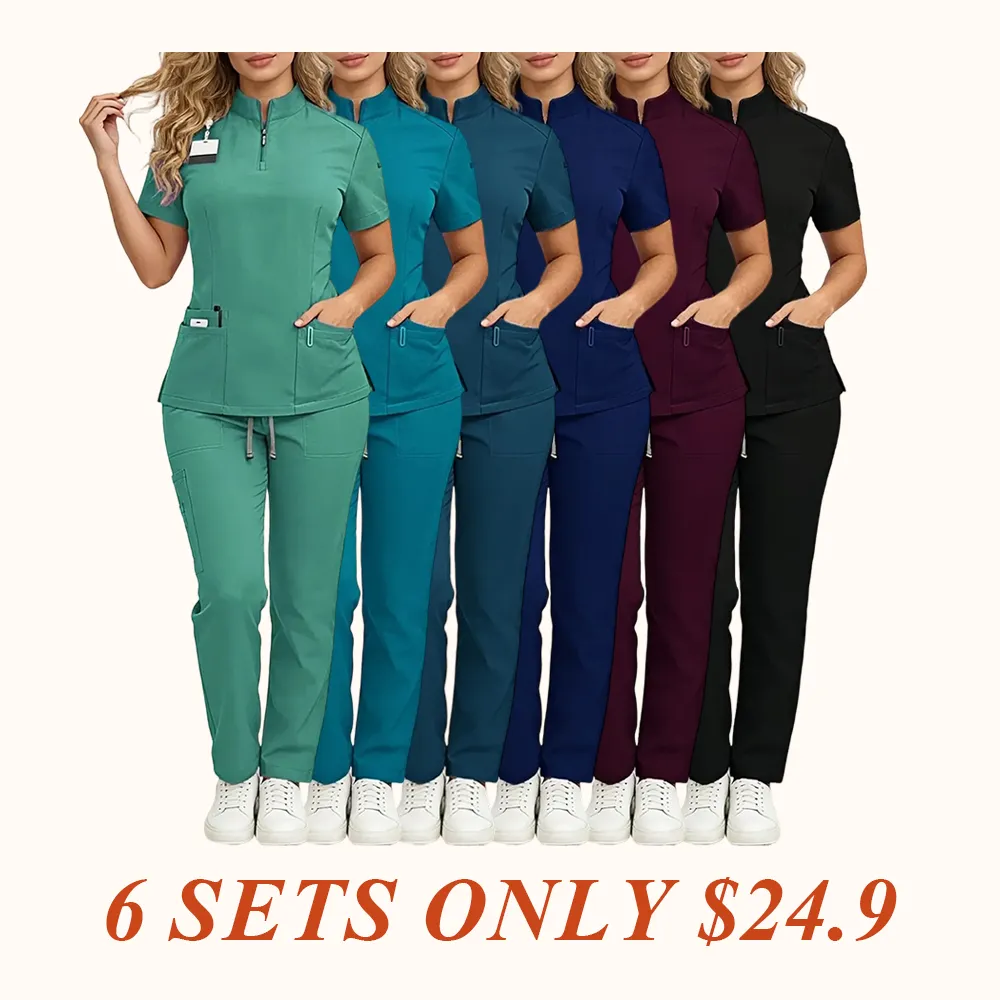 Ladies Healthcare Scrub Set with Multi-Pockets, Breathable Quick-Dry Wrinkle-Resistant Fabric