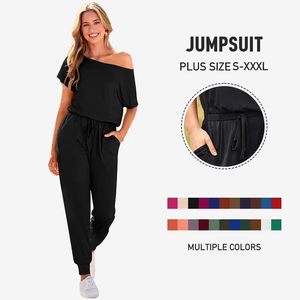 Women's Jumpsuit Plus Size S-XXXL Off-Shoulder Elastic Waist Stretchy Loose Minimalist