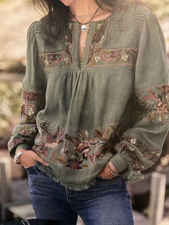Women's Western Vintage Floral Print Casual Top