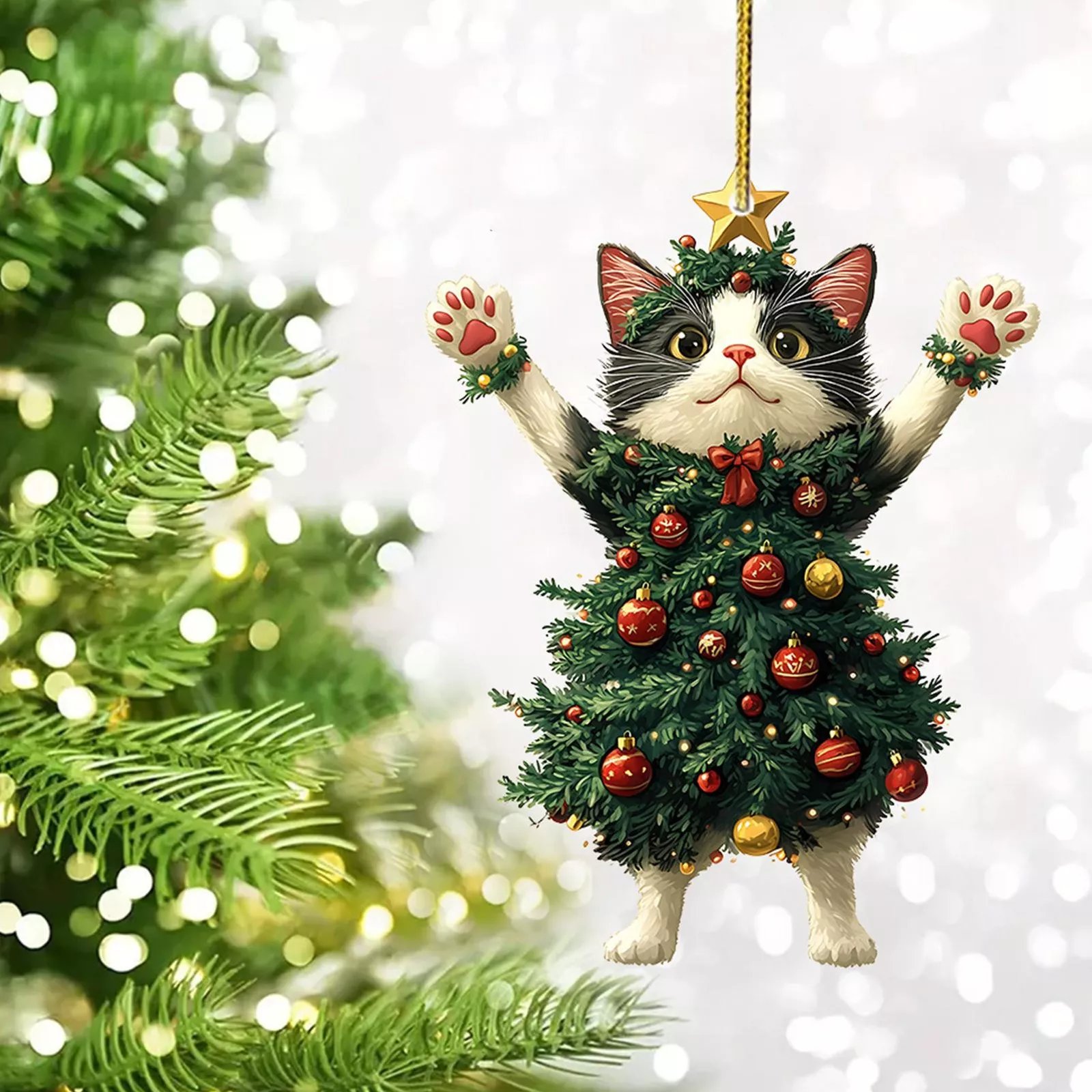 Funny Black and White Cats Christmas Ornament
