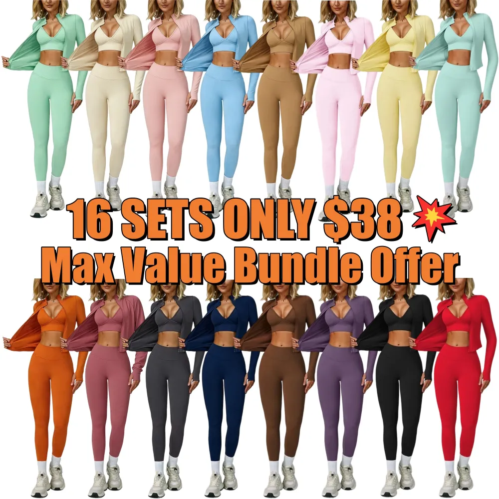 Women Quick-Dry Running Yoga 3-Piece Jacket Leggings Set