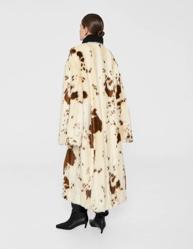 Cow Print Eco-Friendly Fur Coat