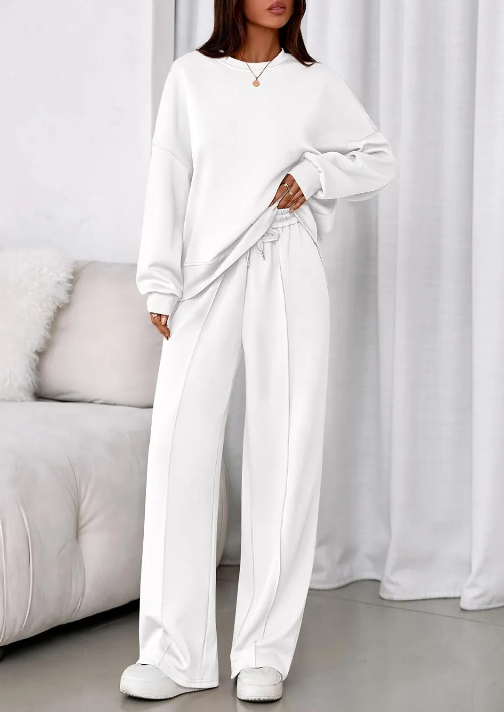 2 Piece Sets For Women Fall Trendy Long Sleeve Sweatshirt Wide Leg Pants Loungewear Set
