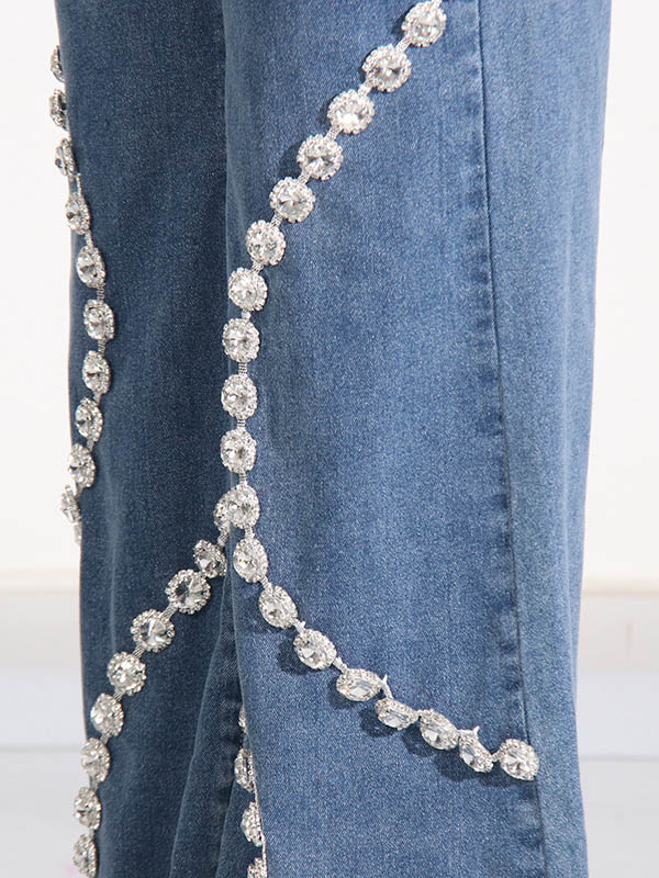 Pockets Split-Joint High Waisted Wide Leg Jean Pants Bottoms