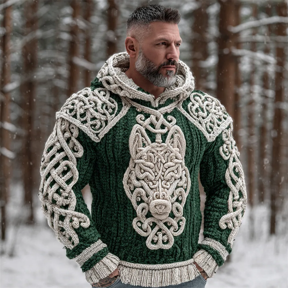 Viking Hellhound Art Men's Hooded Knit Sweater