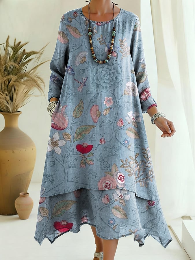 Women's Casual Retro Loose Floral Dress- Fast Shipping